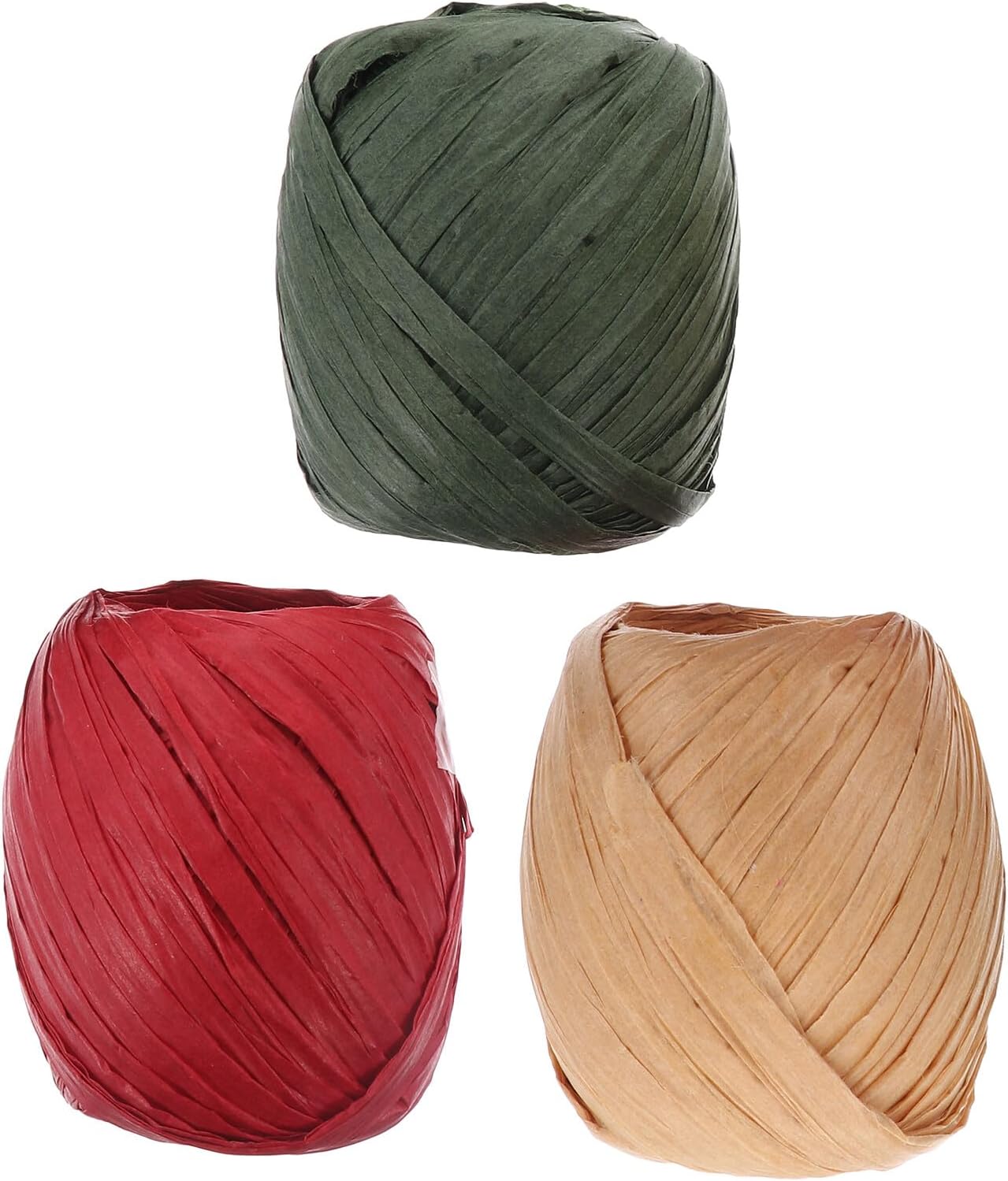 Milisten 6 Rolls 20m Raffia Paper Ribbon and Twine Rope Set for DIY Crafting, Christmas Wrapping, Natural Colored Packing Ribbon, Green, Light Brown, Red, Multipurpose Paper Cord
