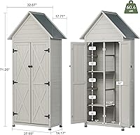 Vista 3 de Cobertizo de almacenamiento al aire libre con piso y estantes ajustables, armario de herramientas de jardín de madera resistente a la intemperie