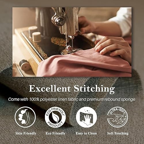 Miniatura 7 de Base de cama tapizada de lino tamaño Queen con cabecera moderna copetuda, soporte de listones de madera, no necesita somier, para niños, niñas,