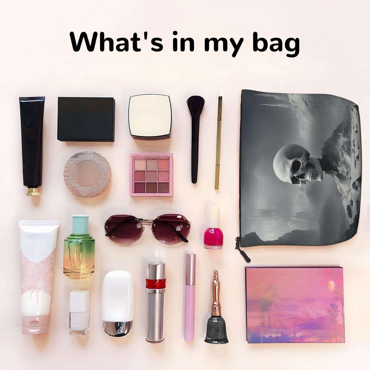 Fake Hemp White Punk Skul Print Makeup Bag image 3
