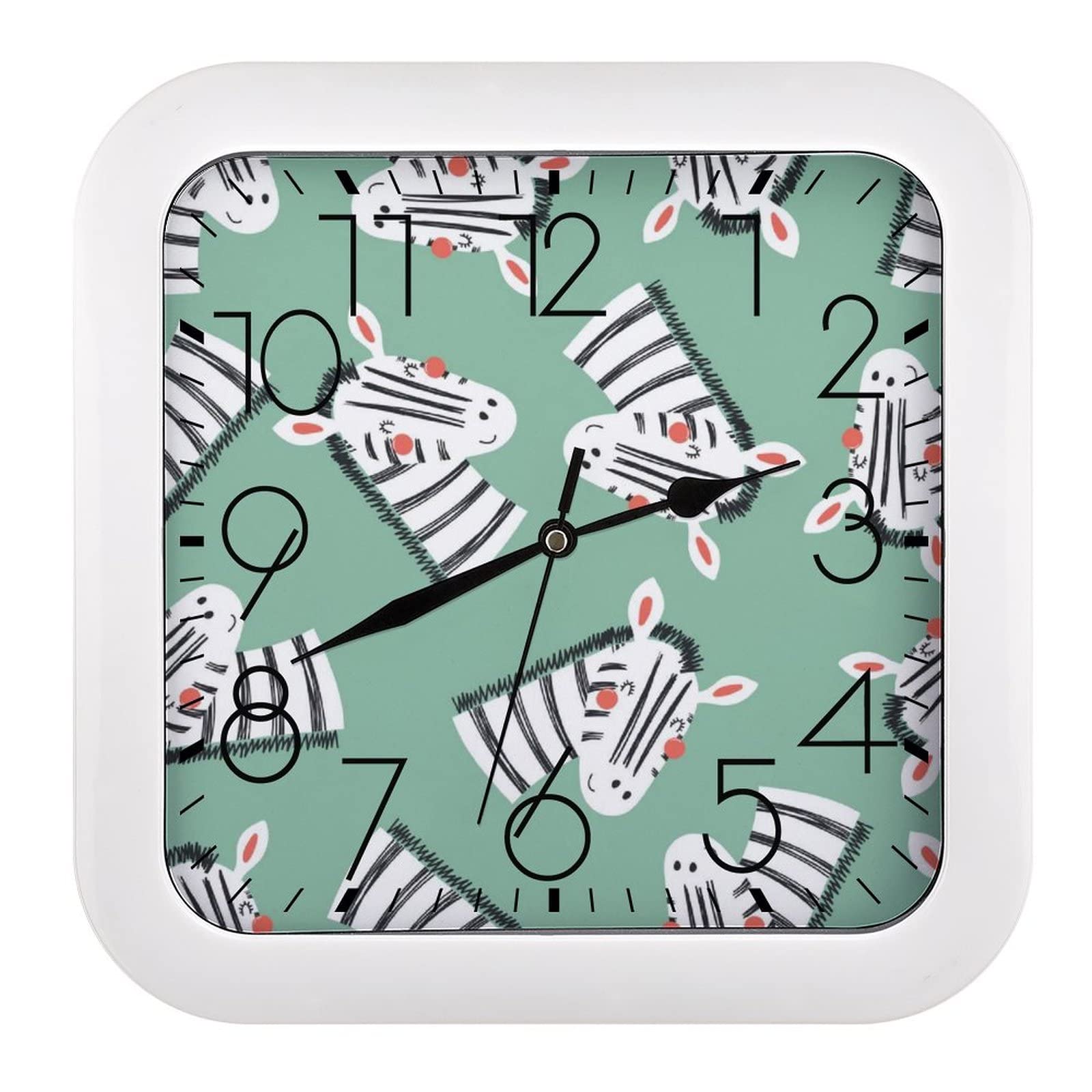 Horloge murale carrée grands chiffres lisibles motif cheval rayé 26cm
