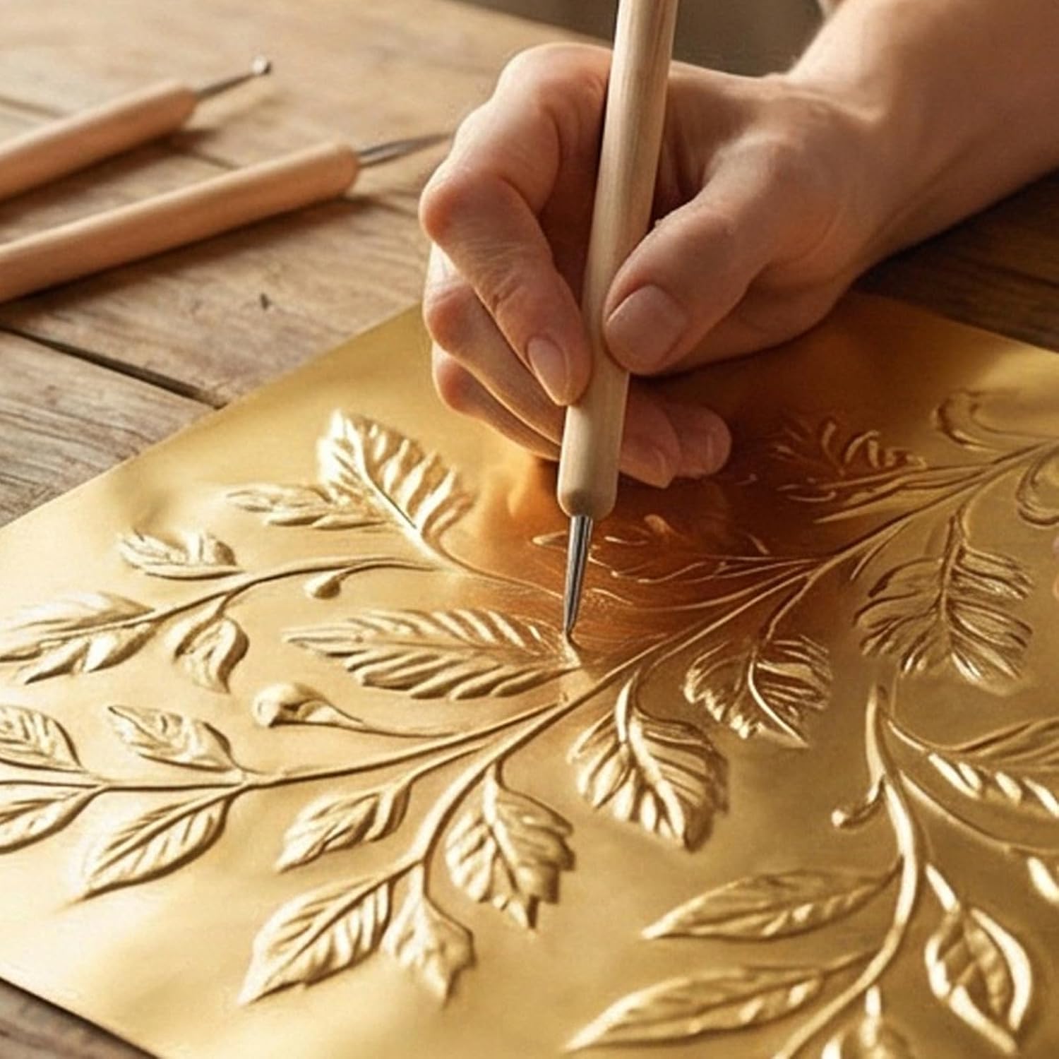 VINTORKY 1 Set Embossing Foil Kit with Embossing Pen - Gold Silver Aluminum Metal Craft Paper - Double-Sided Tin Foil Sheets for DIY Scrapbook Art Home Decoration Projects
