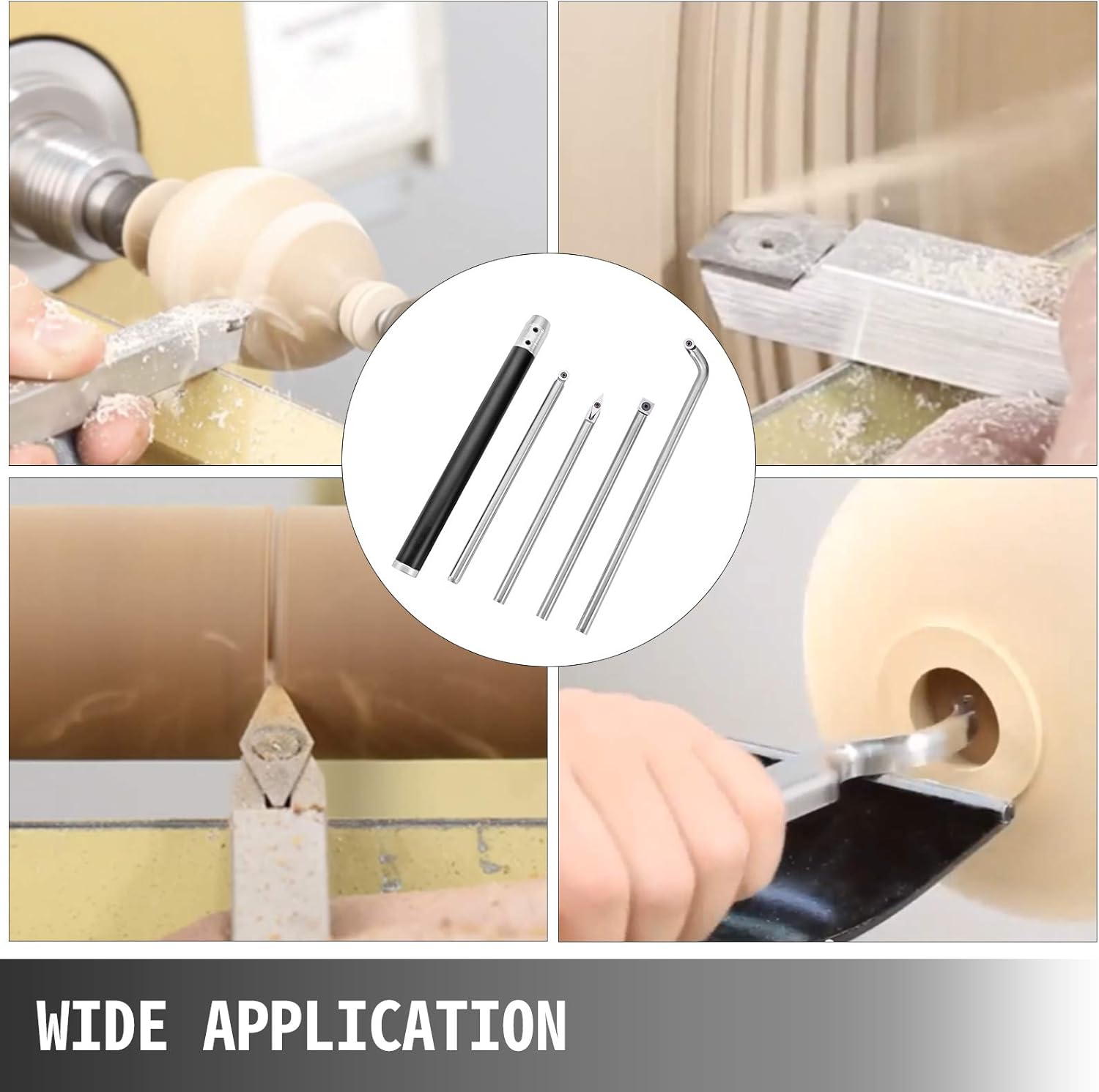 VEVOR Wood Turning Tools for Lathe 4 PCS Set, Carbide Lathe Tools with Diamond Shape, Round, Square Cutters Replaceable Turning Lathe Chisels with a Grip Handle Lathe Tools for Craft DIY Hobbyists - - 