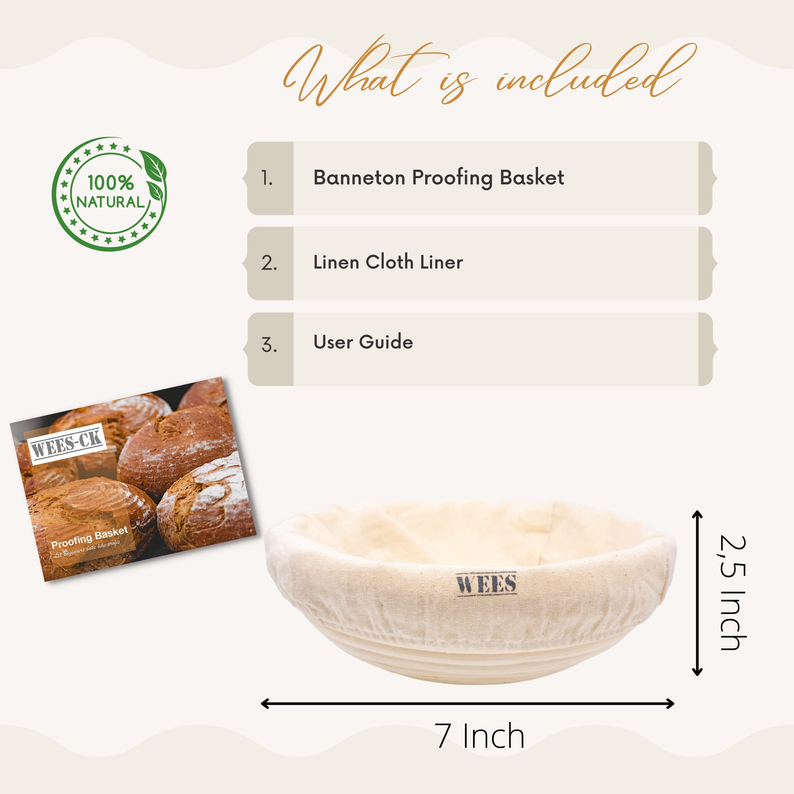 Banneton à Pain En Rotin Naturel - 43 Cm Pour Baguette - Fabriqué Main Avec Liner Lin - Pro Et Amateurs