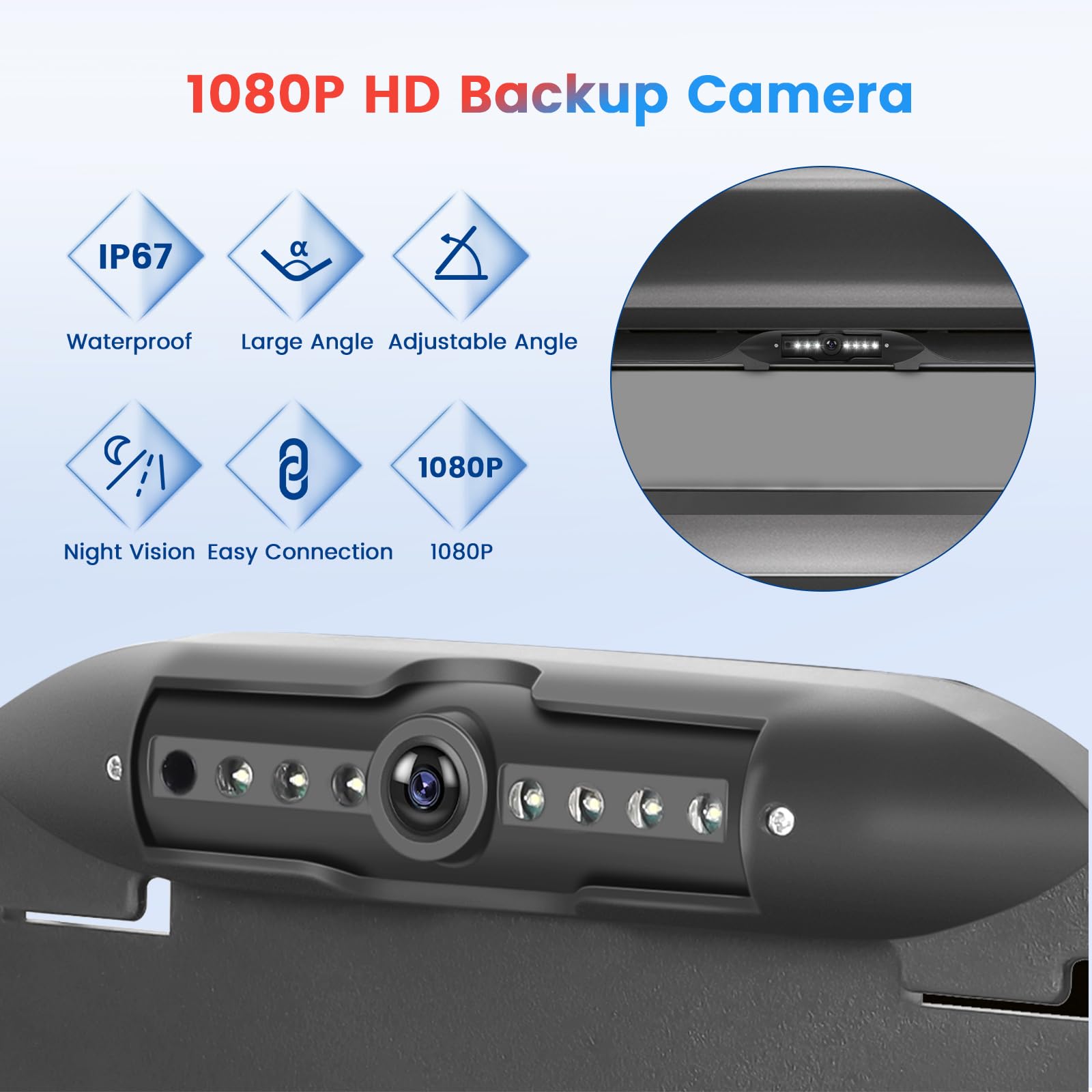 Kennzeichenrahmen EU Rückfahrkamera 7LED Wasserdicht Nachtsicht Weitwinkel Full HD 1080P Einstellbarer Winkel