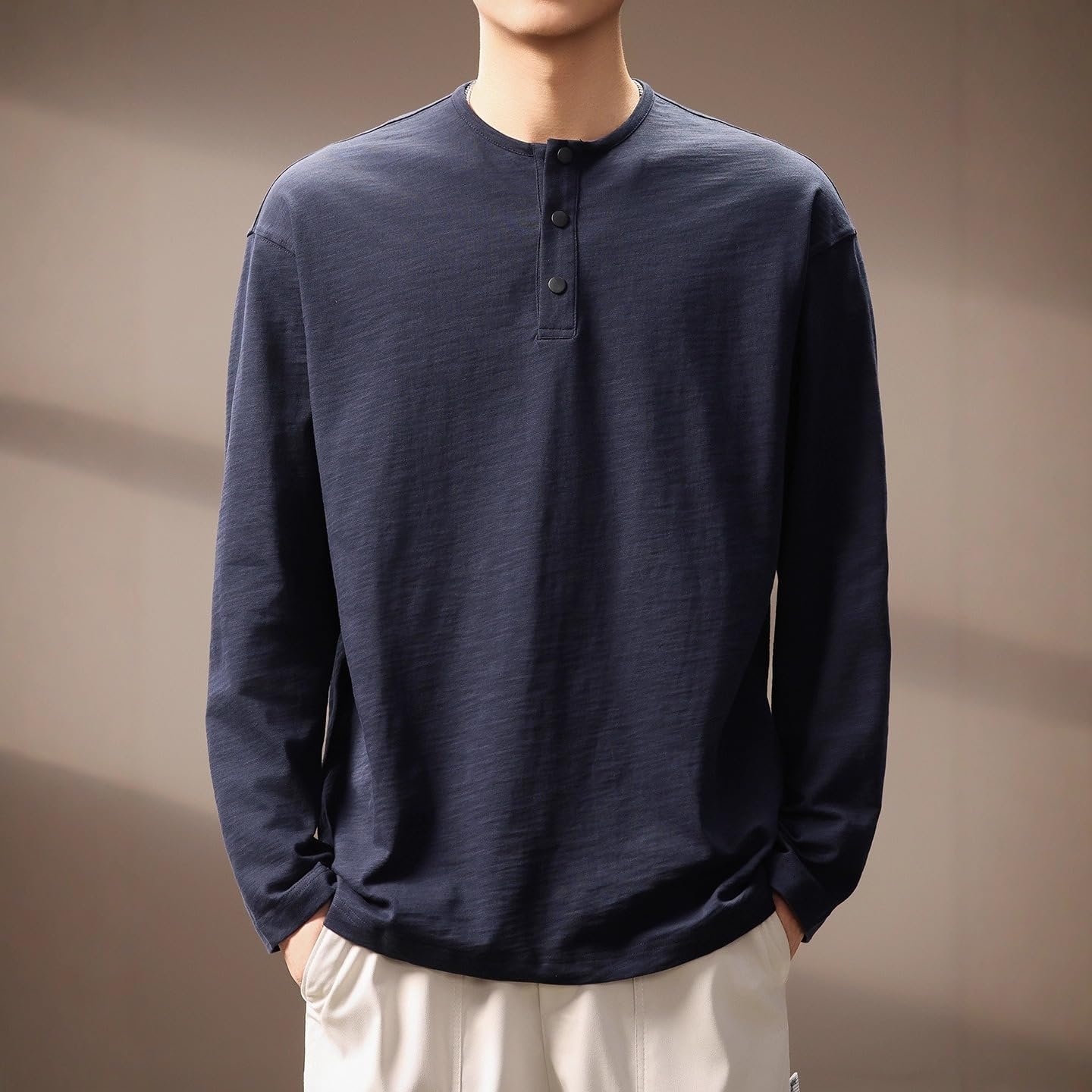 Men's Sweatshirt, Vintage Henley Neck Pullover, Fall Loose Casual Fit