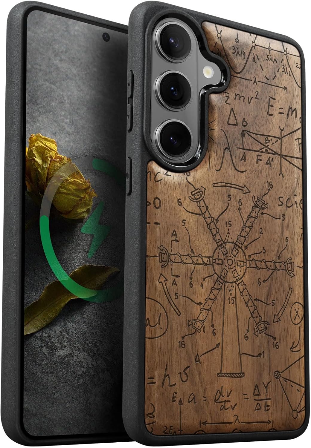 Carveit Magnetic Wooden Case for Galaxy S26+ Samsung S26 Plus Case, TPU Shockproof Cover & Wood Engraved, Compatible with MagSafe Wireless Chargers (Universal Equations) Walnut