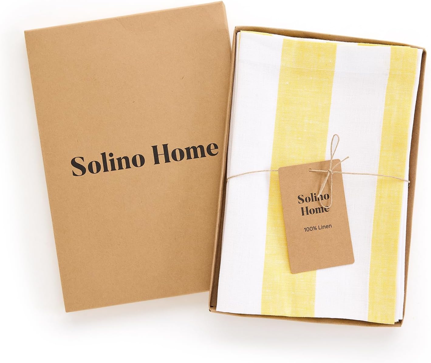 Solino Home Linen Cloth Napkins Set of 4-100% Pure Linen Primrose Yellow and White Dinner Napkins 20 x 20 Inch for Spring, Easter, Mothers Day - Cabana Stripe, Handcrafted and Machine Washable