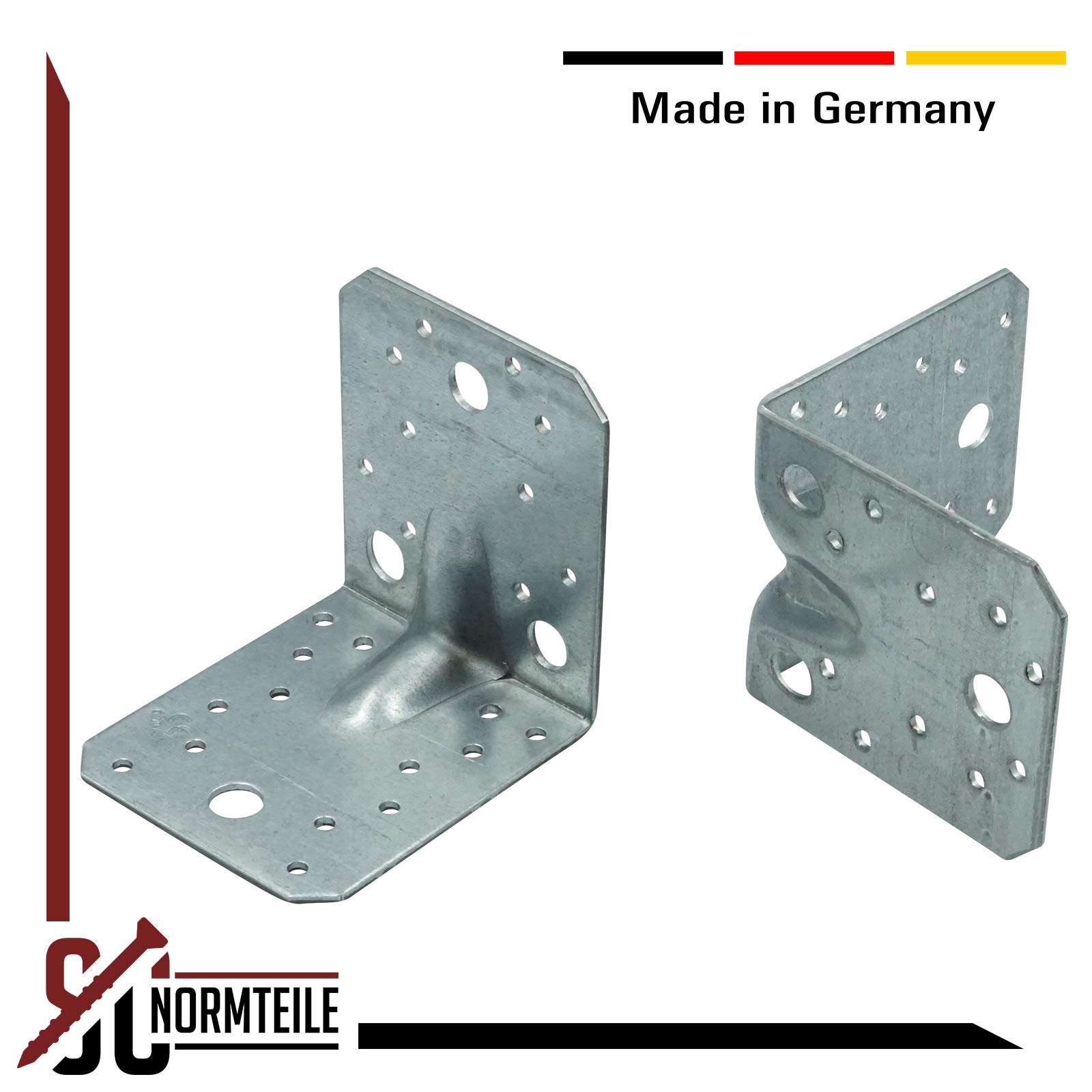 Winkelverbinder mit Steg - 105 x 105 x 90 mm - 100 er Set - Feuerverzinkt - Lochwinkel Rippe Sicke - Made in Germany - SC