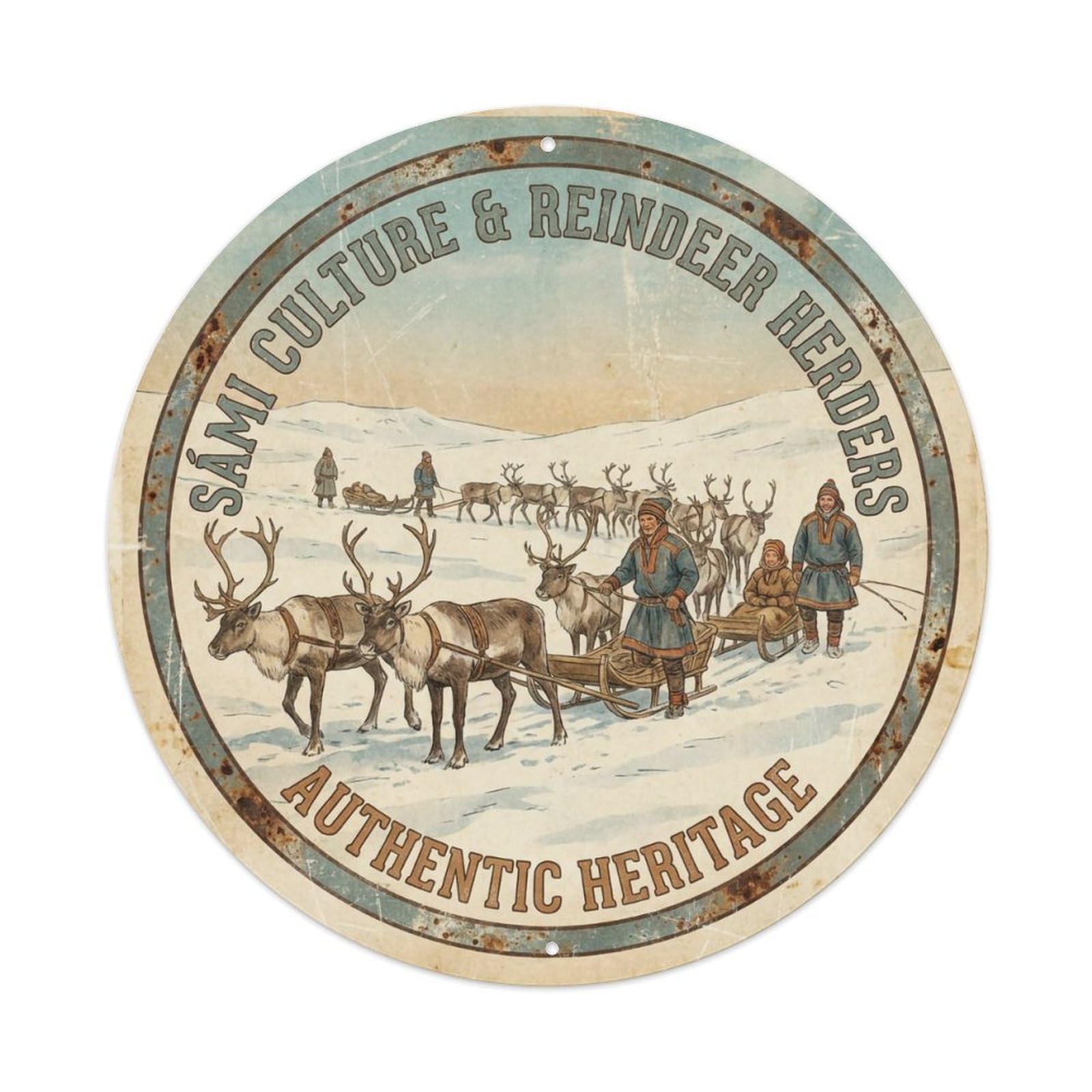 Okahys 8X8inch(20X20cm) Vintage Travel Sami Culture Sweden Reindeer Metal Tin Sign