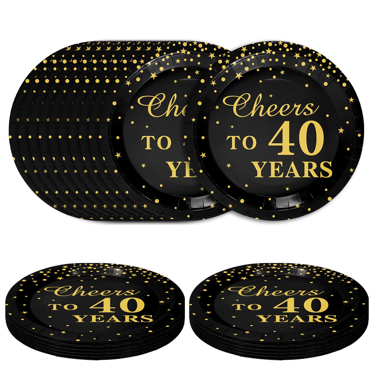 SietDESEO 50 PCS Cheers to 40 Years Paper Plates 7 Inch Disposable Plates 40th Birthday Dessert Plates Dinner Plates for Birthday Party Supplies
