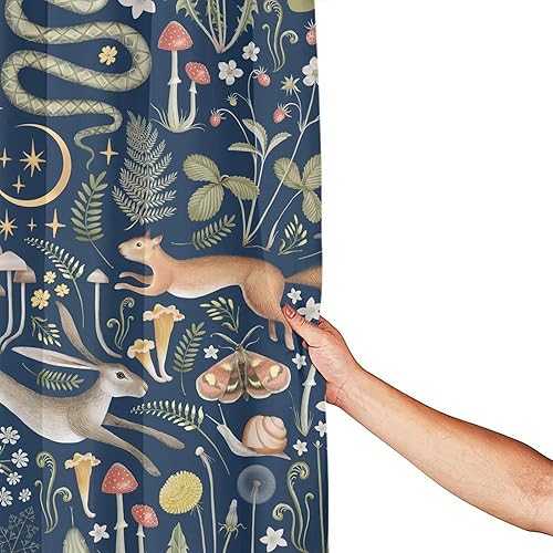 Miniatura 5 de Cortina de ducha de bosque de hadas, diseño retro de bosque, búho, ardilla, flores rústicas, hongos, tela impermeable de poliéster, cortina de baño