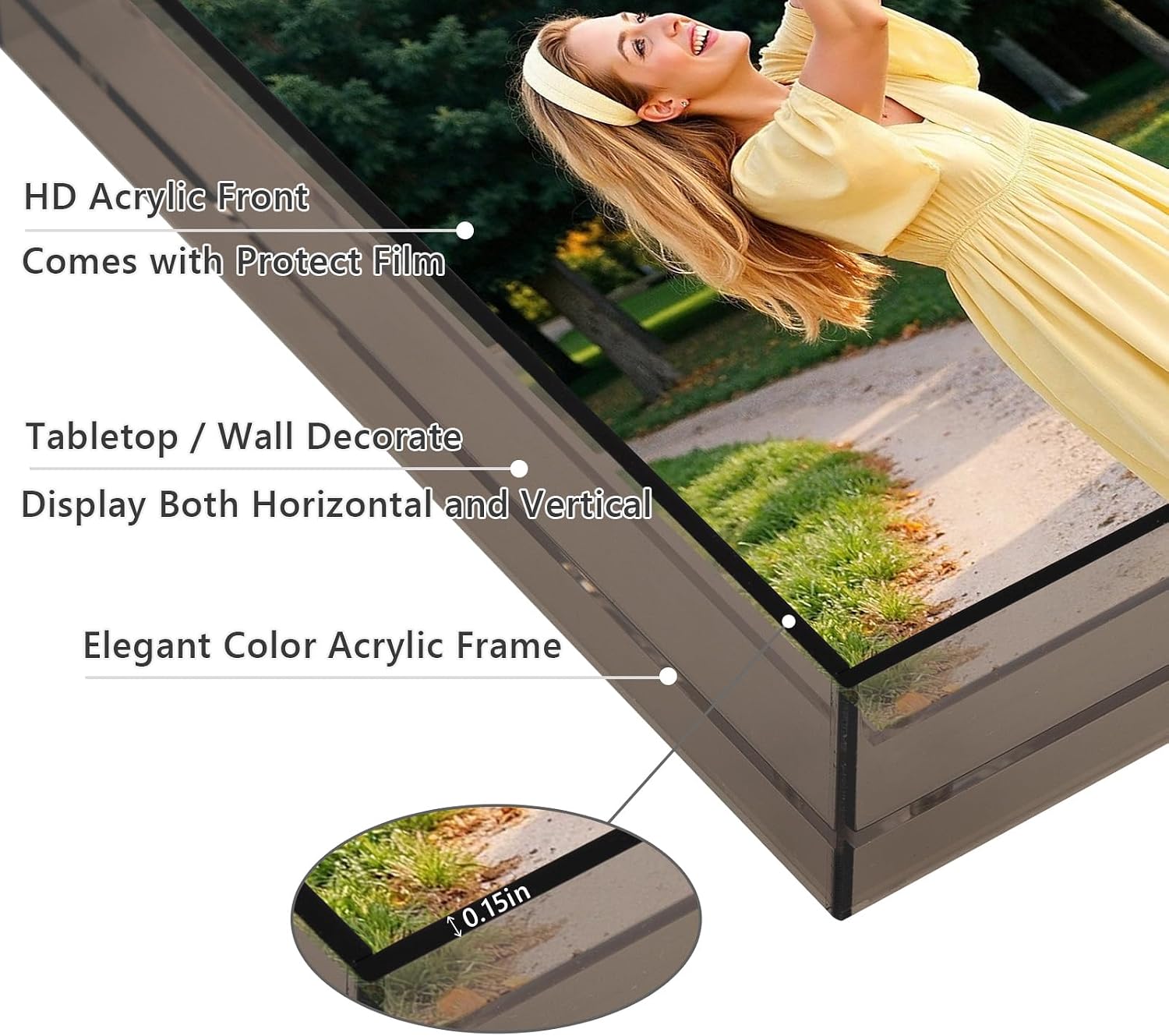 8x10 Acrylic Picture Frame Black - Clear Floating Photo Frames for 8 x 10 Inches Art Print - Individual for Tabletop Display - With Hangers for Wall Mount Horizontal or Vertical - 1 Pack