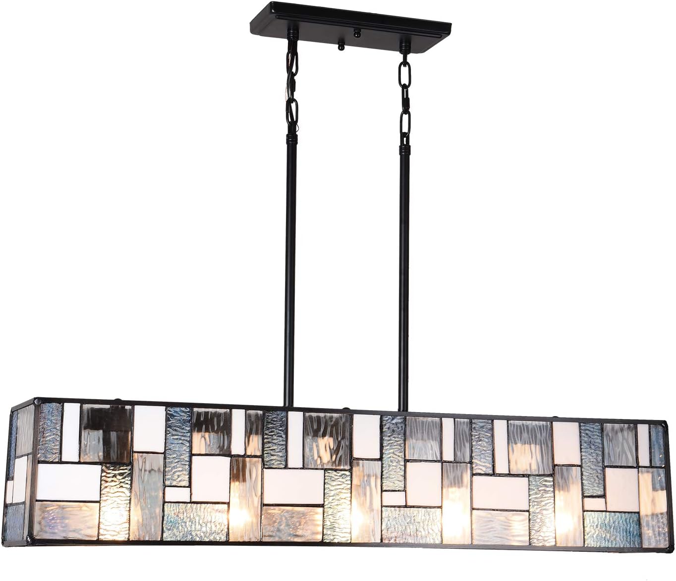 ARTZONE Tiffany Pendant Light Fixture[5 Lights][34''Wide*Adjustable Height] Stained Glass Tiffany Hanging Chandelier for Kitchen Island Dining Room(Blue)