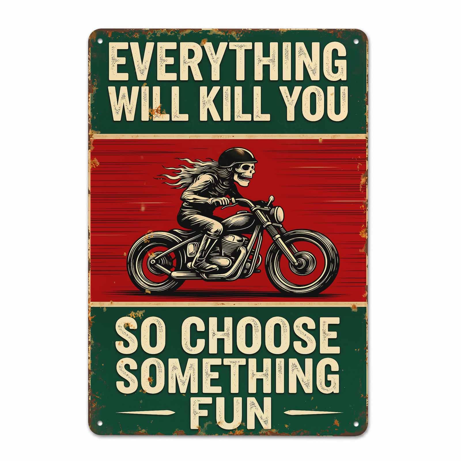Gsrony Boys Type20 Skeleton Motorcycle Choose Fun Vintage Metal Tin Sign 8X12,Waterproof