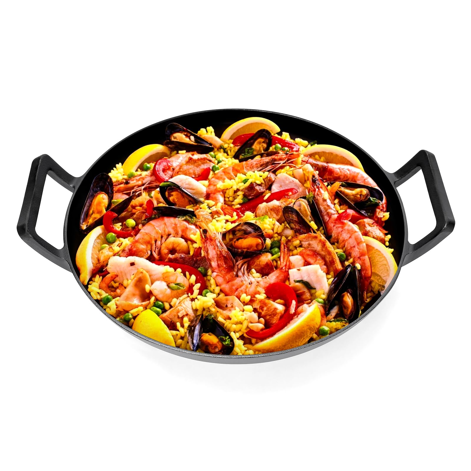 GFTIME Żeliwny wok Ø 36 cm, do grilla gazowego, do kuchenek indukcyjnych, ogniowych, żeliwnych patelni wok do Weber Spirit, Genesis Gourment, do grilla 57 cm
