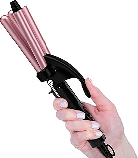 Mini Hair Crimper for Women Beach Waves, Hair Waver 3 Barrel Curling Iron 1/2 Inch with Keratin & Argan Oil Infused, Crimper Hair Tool, Travel Curling Iron Mini with Dual Voltage, Pouch Bag
