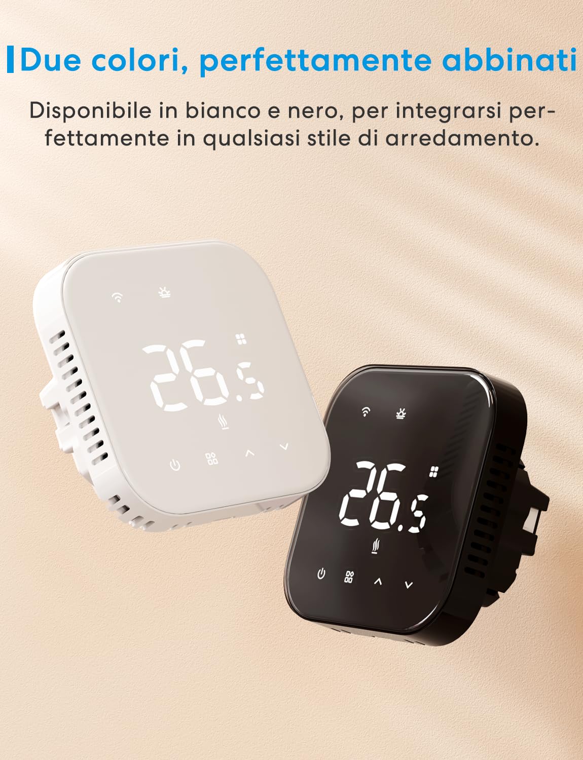 Meross Termostato WiFi, Termostato Caldaia Smart Cronotermostato da Parete Intelligente, Matter Termostato Ambiente Riscaldamento e Raffreddamento per Siri, Alexa e Google, Home Assistant