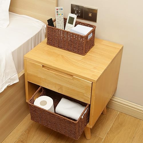 Vista 88 de HOONEX Cestas de almacenamiento de jacinto de agua, cestas de mimbre para organizar, cestas tejidas a mano con asas de transporte, juego de 2