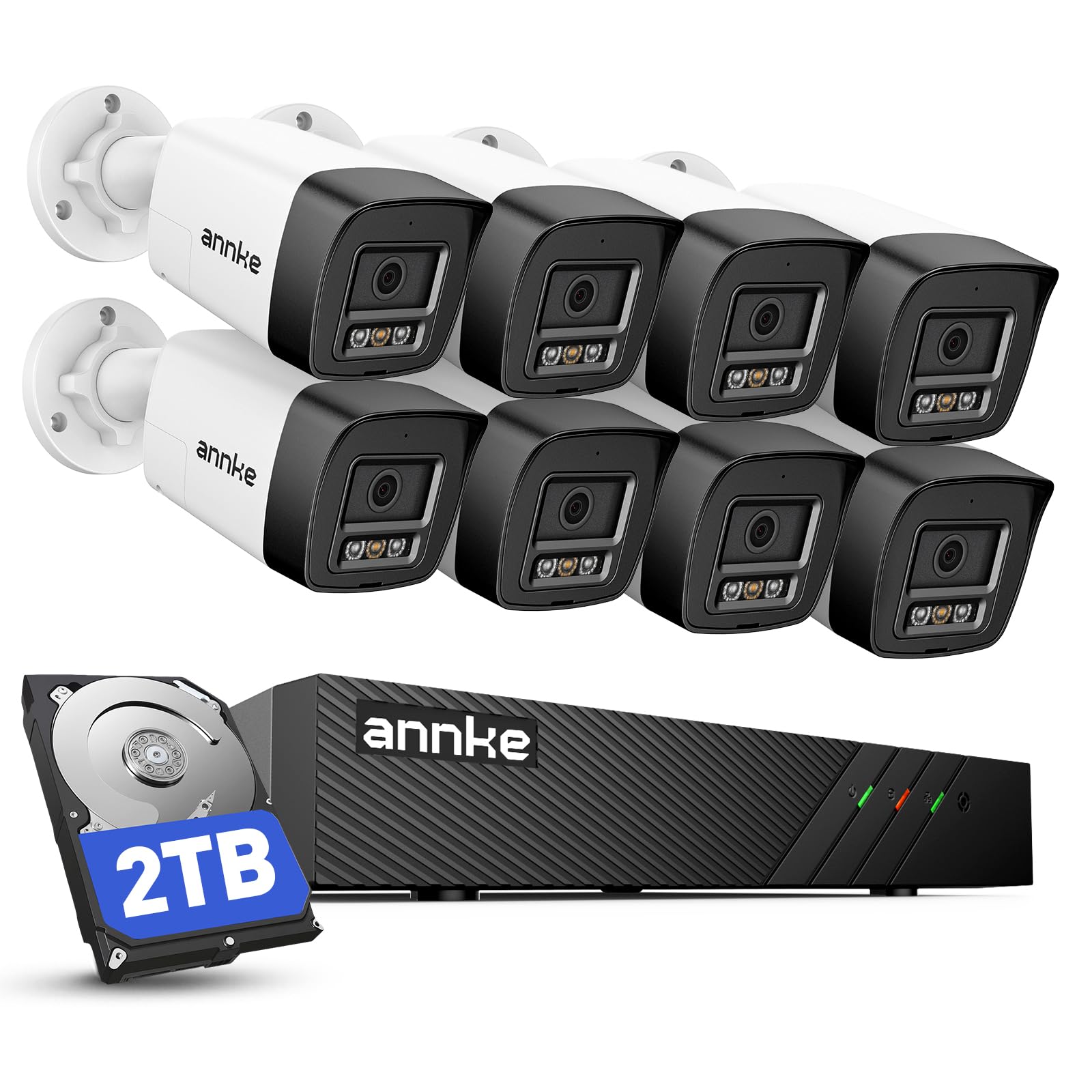 ANNKE PoE 8CH NVR 4K HD Kit di Videosorveglianza 2TB Disco Rigido 5MP 8 IP Telecamera di Sicurezza con EXIR Visione Notturna Fino a 30m, Rilevamento di Uomo/Veicolo, Impermeabile IP67