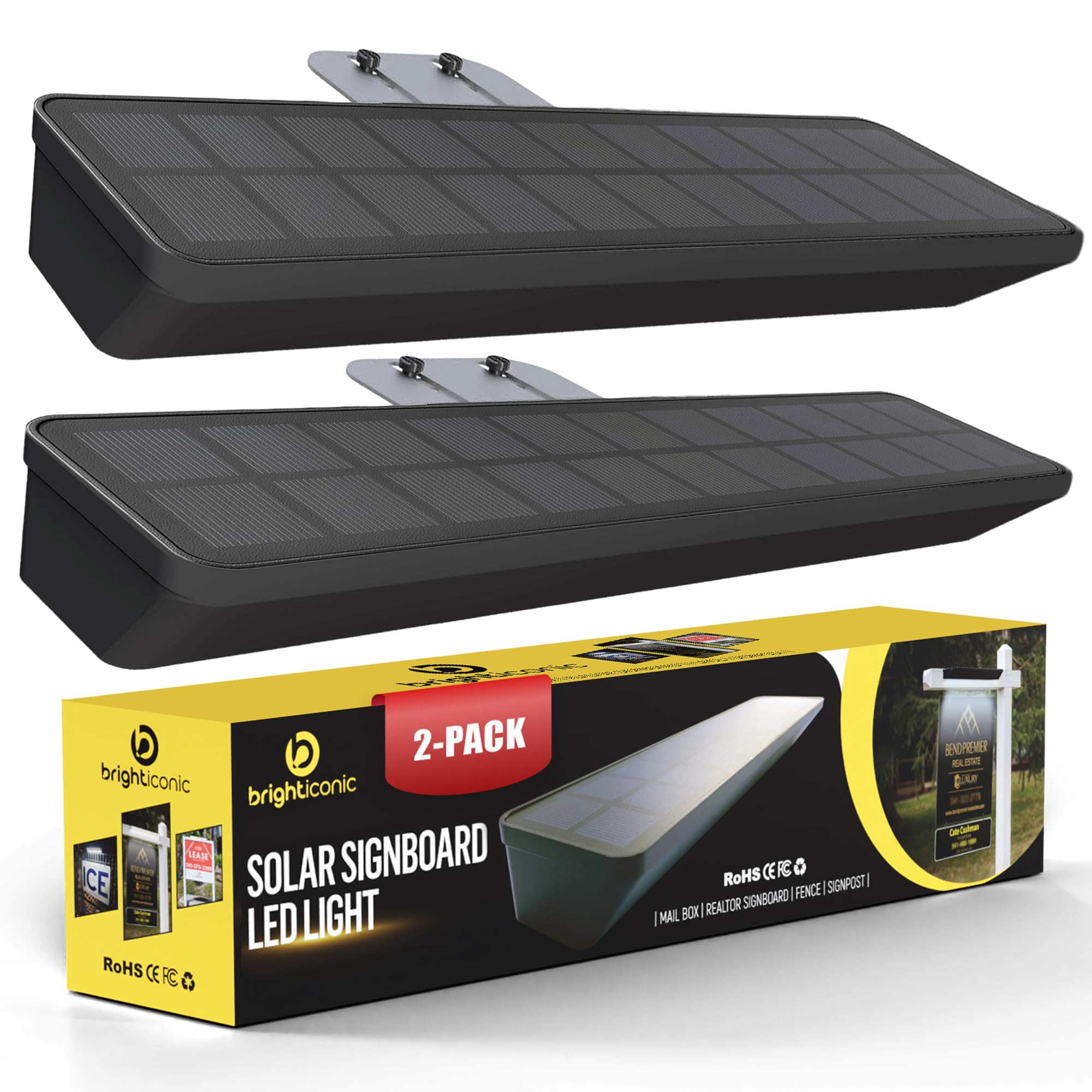 Brighticonics 2pck Solar Address Sign Light β IP65 Waterproof LED Lighted House Numbers β Easy Install, Auto Dusk-Dawn ON/Off, Outdoor Solar Address Signs for Yard, Homes, Business - Cold White 6000K