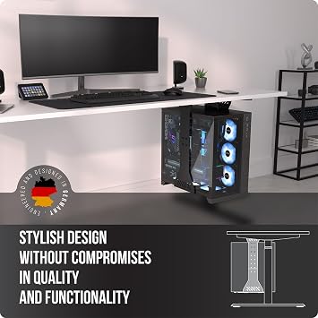 Heavy duty under desk PC holder – Up to 77 lbs load capacity - Adjustable computer tower holder – CPU holder under desk mount - PC holder under desk – Under desk computer mount (Black)