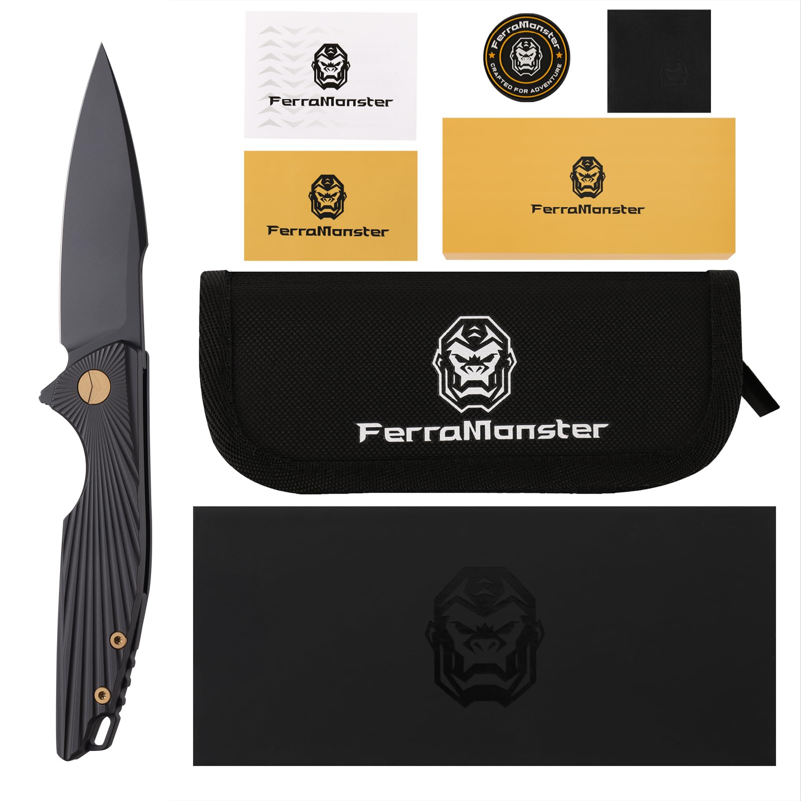 Taschenmesser Klappmesser Outdoor Messer Survival Messer EDC Einhandmesser mit Taschenclip, Tasche - M390 Stahl, Griff mit Titan - Männer Geschenk (Schwarz)