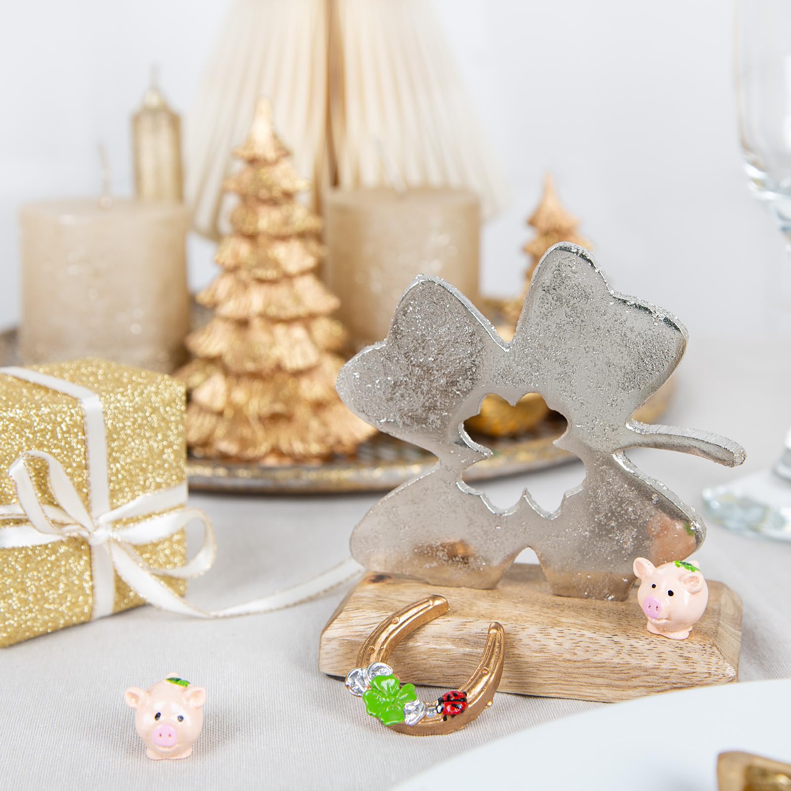 Logbuch-Verlag 3 Kleeblatt Glücksbringer Ostern Glücksklee vierblättrig Silber Metall Geschenk Hochzeit Geburtstag 13 cm Deko (Packung mit 2)