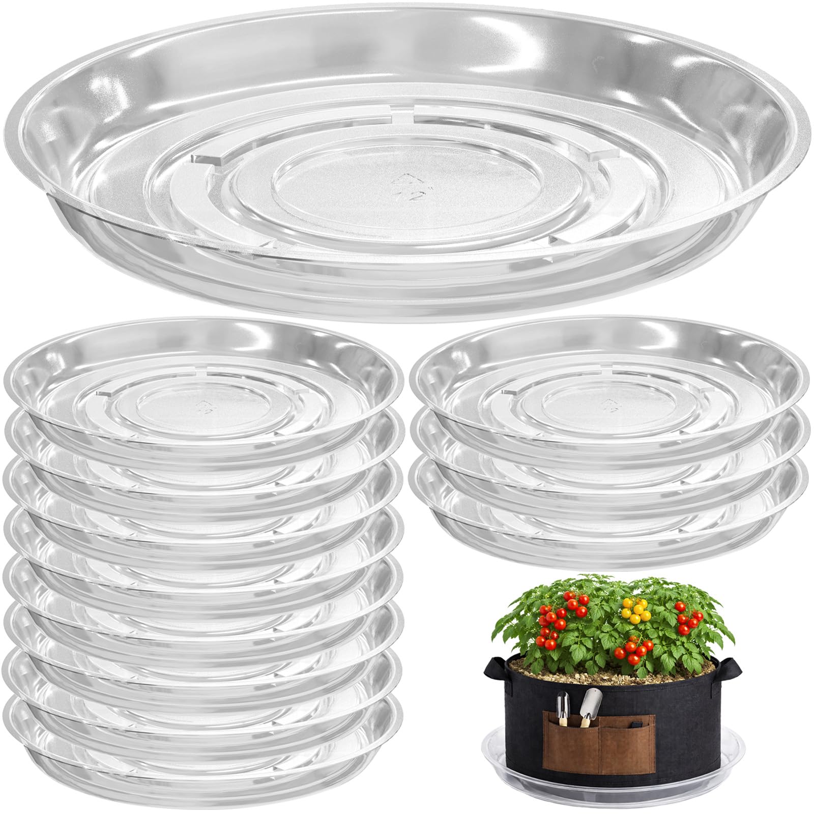 12 Packungen 50,8 cm große, transparente Pflanzen-Untersetzer für den Innen- und Außenbereich, robuste Kunststoff-Pflanzschalen für Pflanzgefäße, Blumentopf, Tropfschalen zum Auffangen von Wasser