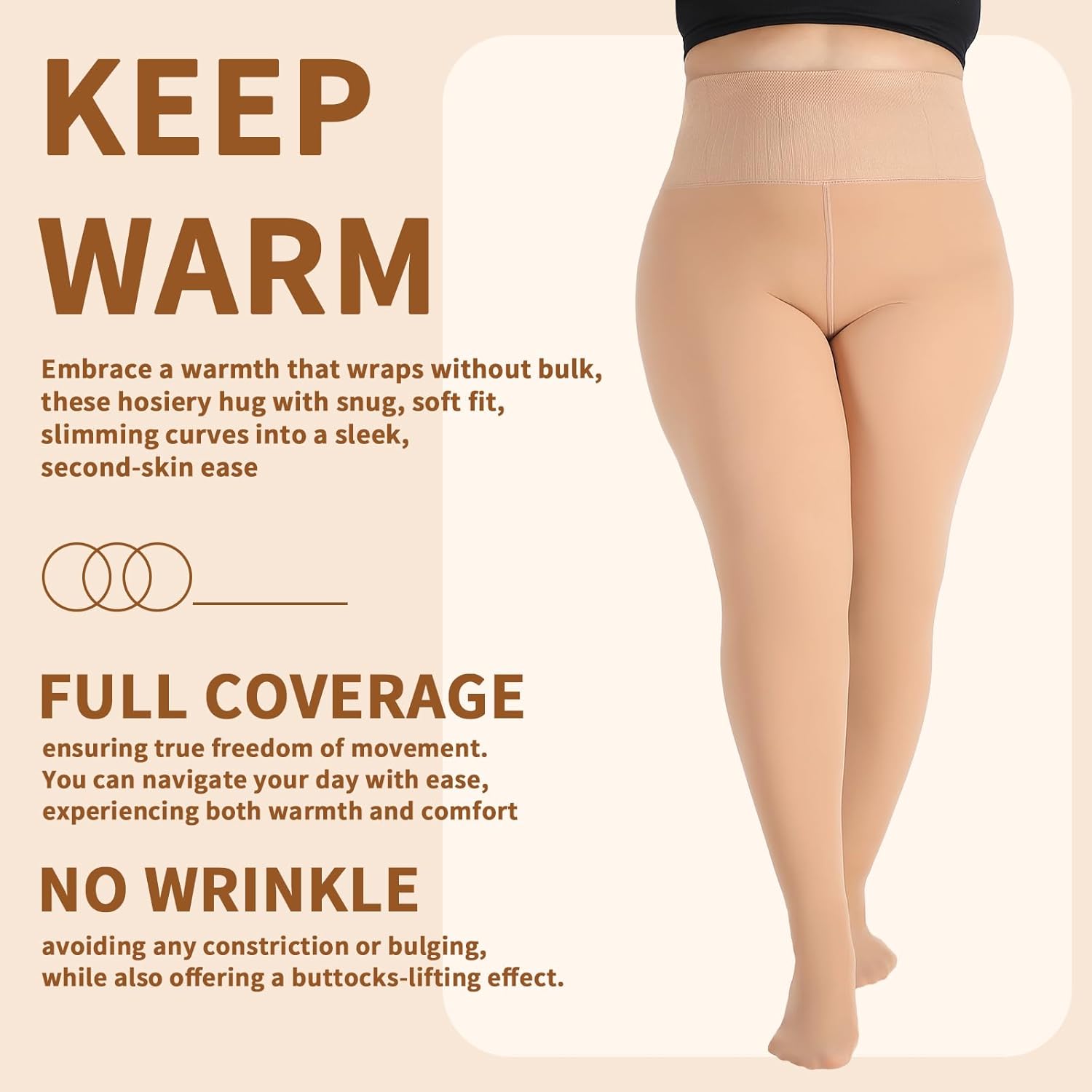 DancMolly Plus Size Fleece Lined Tights Women Skin Color Thermal Winter High Waist Leggings with Fuzzy Lining - Image 3