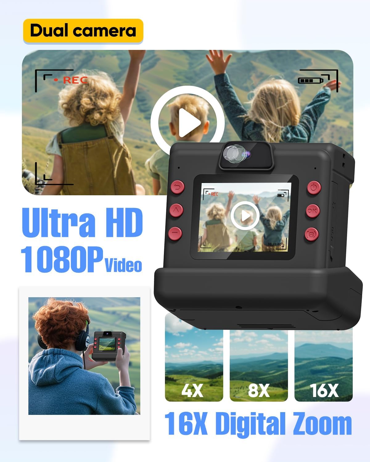 Instant Print Camera for Kids,Dual Len Kids Cameras with 2.4 Inch Screen, Christmas Birthday Gifts for Girls Age 3-12, Portable Toddler Toy for 3 4 5 6 7 8 9 10 Year Old Girls Boys (Black) - Image 3