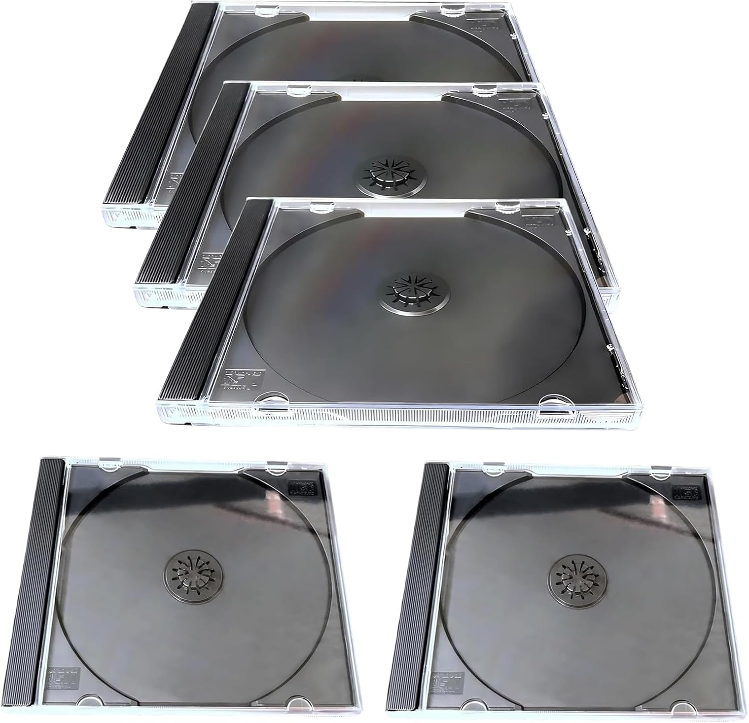 5 PCS Single Clear CD Jewel Case, Car CD Jewel Cases with Assembled Black Tray, Thickened Hard Plastic DVD Storage Box/Holder, fUniversal for Most Cars, Home, Office (Black)