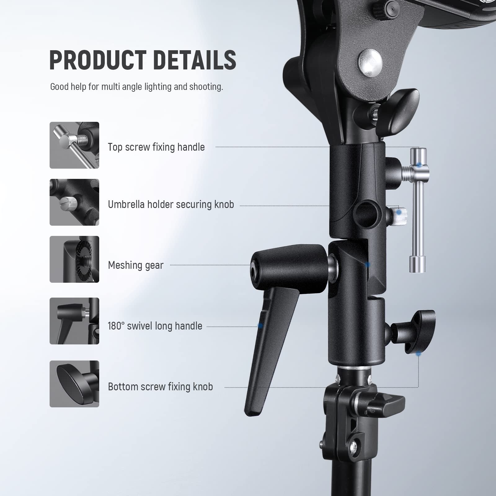 NEEWER Support pour Flash de Type H pour Caméra et Compatible avec Softbox Parapluie, Adaptateur de Support de lumière en métal réglable pivotant à 180° avec Adaptateur à vis 1/4" à 3/8"
