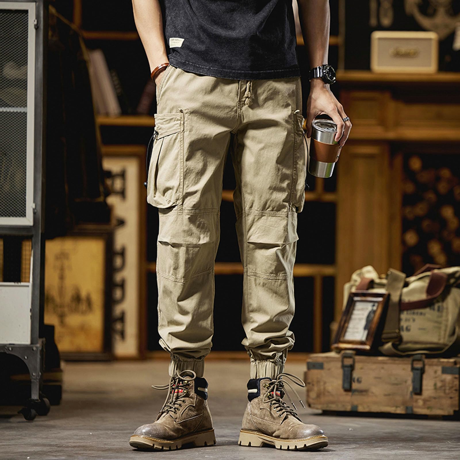 Pantaloni da lavoro da uomo, per il tempo libero, casual, da jogging, per il tempo libero, con tasche con cerniera, pantaloni da spiaggia, pantaloni da jogging, pantaloni estivi leggeri