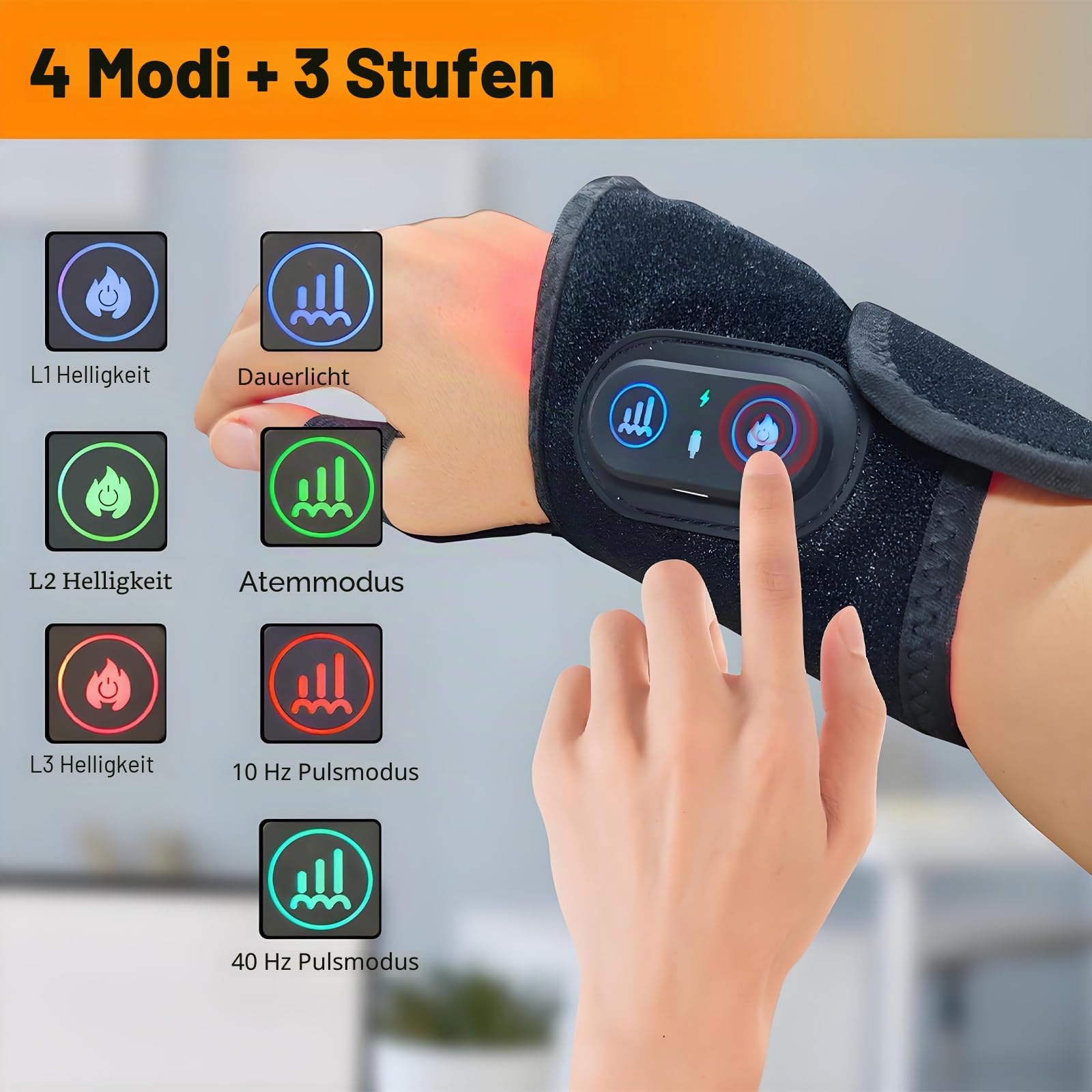 Neroos Flow Karpaltunnel, 660 nm Rotlicht und 880 nm Infrarotlicht Handgelenkmassagegerät mit 3 Wärmestufen, Touch-Steuerung mit automatischer Abschaltung für Büro, Zuhause