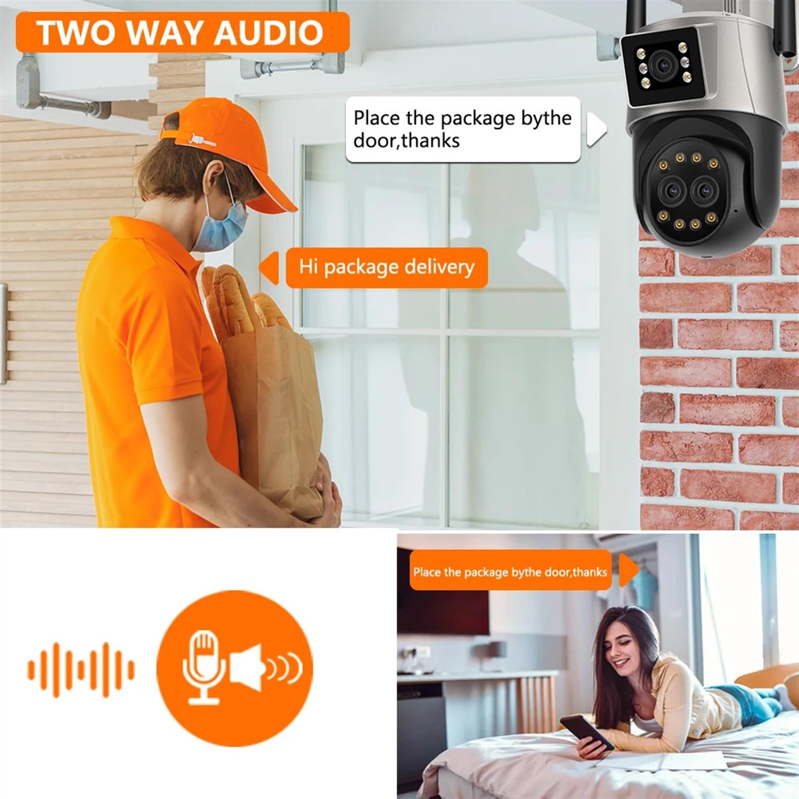Caméra de sécurité, 9MP 5K caméra IP extérieure Trois objectifs 8X Zoom AI Humain détecter Suivi Automatique de survalance 360 ​​° Support(9MP Camera Add 128GB)