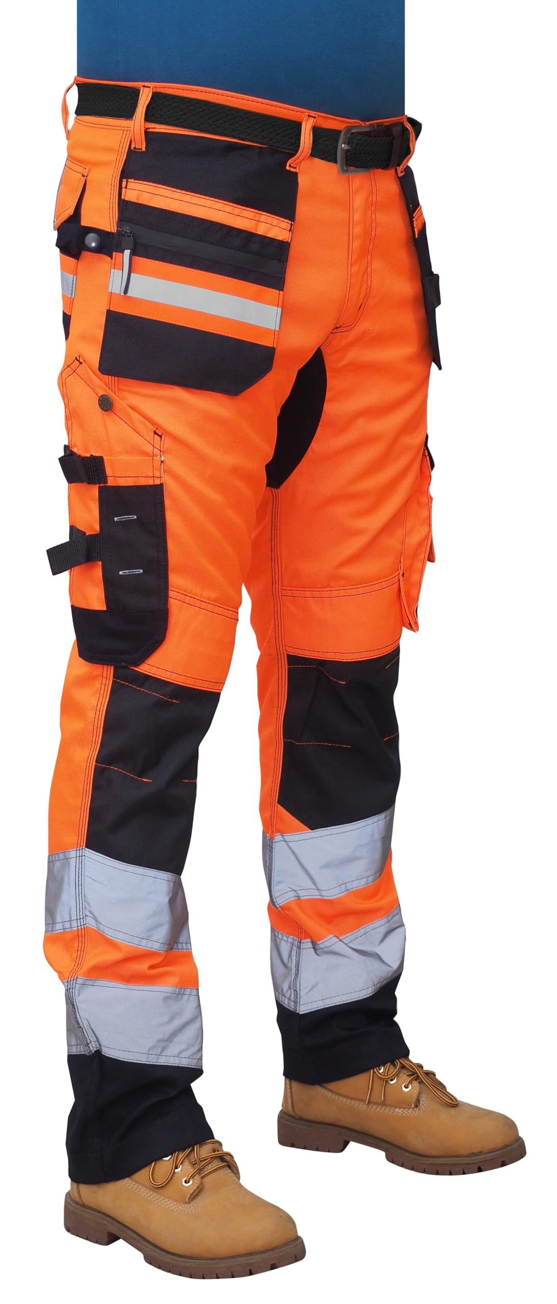 Pantaloni da lavoro ad alta visibilità da uomo con nastro riflettente multi tasca