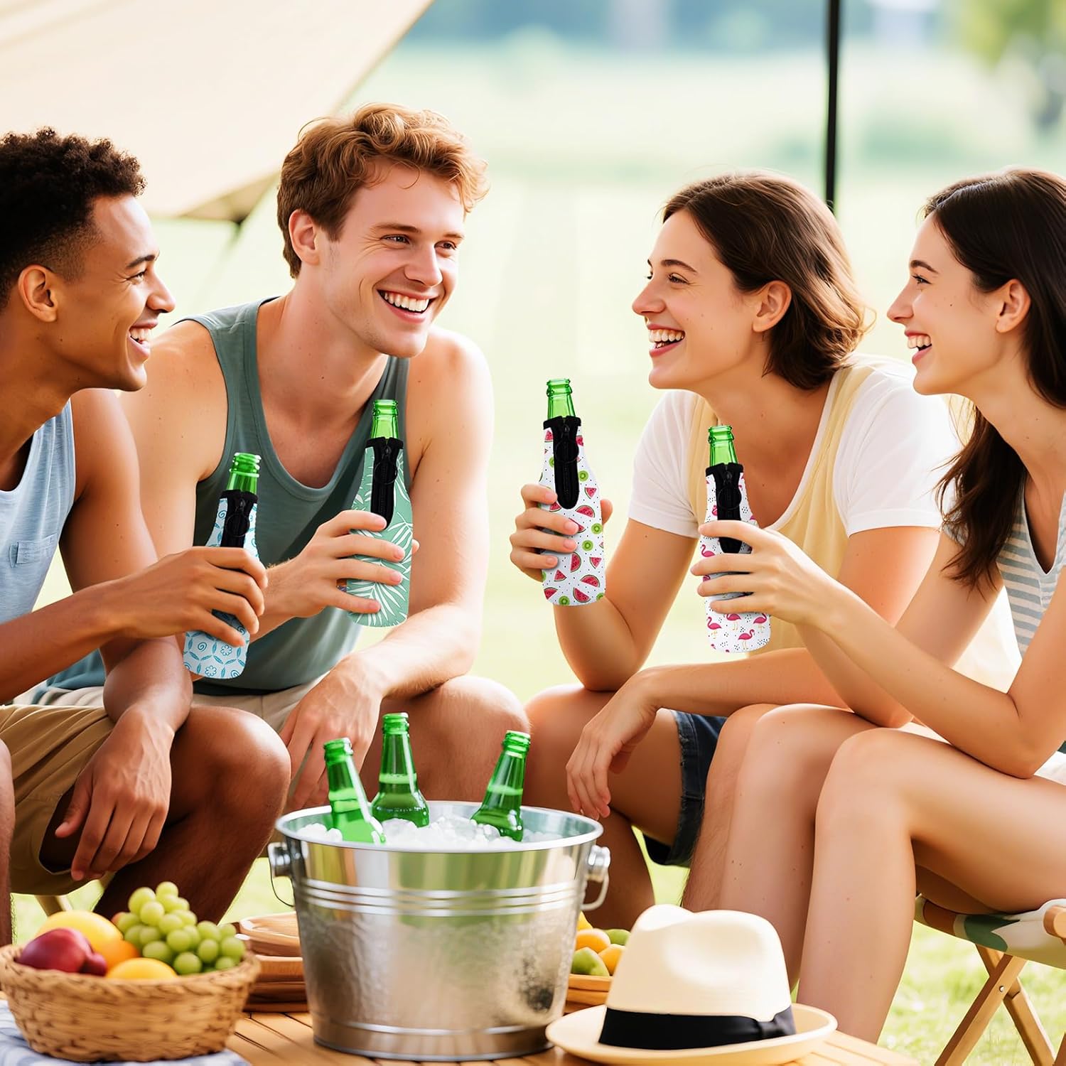 Summer Beer Bottle Insulator Sleeve Zip-up Bottle Jackets 12oz Non-slip Thick Neoprene Drink Cooler for Party Bulk, 11 Packs - Image 6