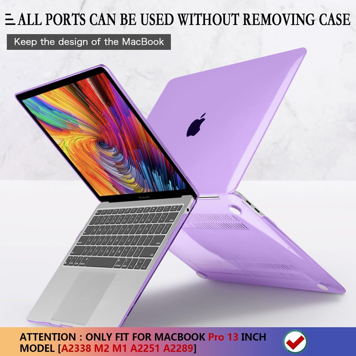 CISSOOK Cover for MacBook Pro 13 Inch Case Purple 2025-2020 Release A2251 A2289 A2338 with Touch Bar, Plastic Hard Shell Case with Keyboard Cover for Pro 13 M1 M2 - Purple - Image 5