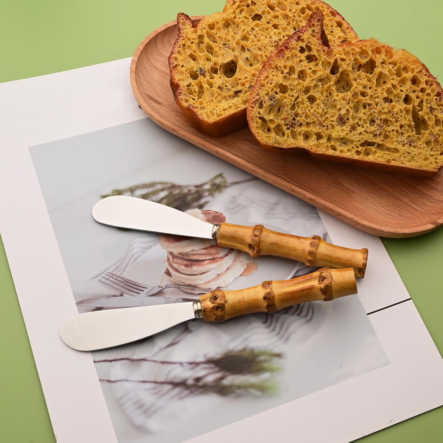 24 Pcs Cheese Spreader Knives, Stainless Steel Butter Spreader with Bamboo Handle, Kitchen Use Butter Knives Set, For Sandwich Cream Jam Bread Cake Condiment, 6.3 inch