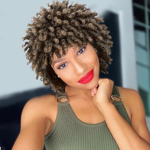 Lady Hanne Peluca corta de rastas cortas afro rizadas pelucas trenzadas para mujeres negras, rastas sintéticas trenzadas, pelucas de cabello