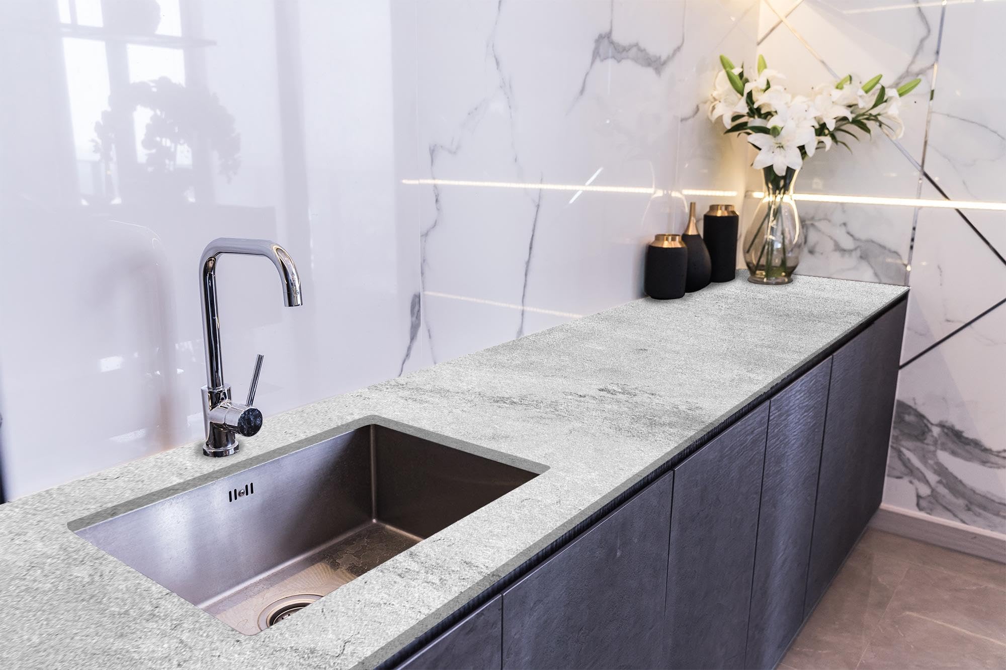 StickieArt StickerArt Tezgah Üstü Fayans Kaplama Folyosu Mutfak Tezgahı Kaplama Natural Marble Grey 70 cm x 2 Metre