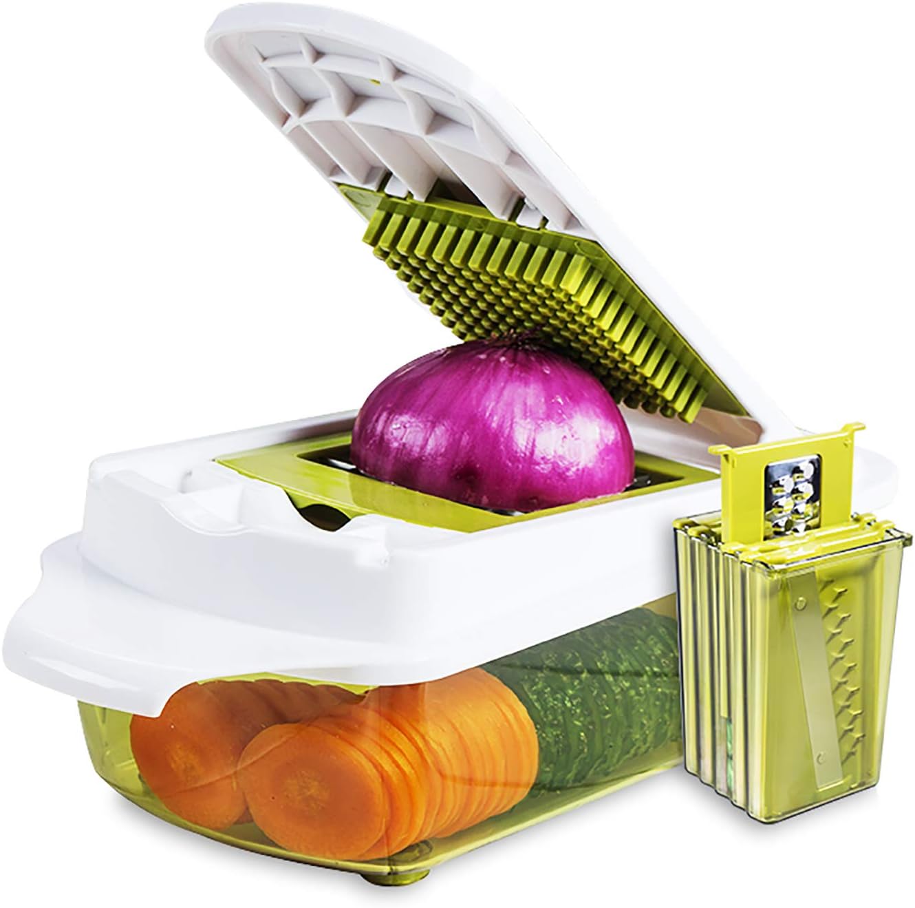 Cabbage Garlic Potato Tomato Mandoline Slicer Cutter Vegetable Chopper with Container Salad Food Chopper Multifunctional Onion Chopper Dicer Vegetable Spiralizer with Clean Brush-Green 28x14x11cm(11