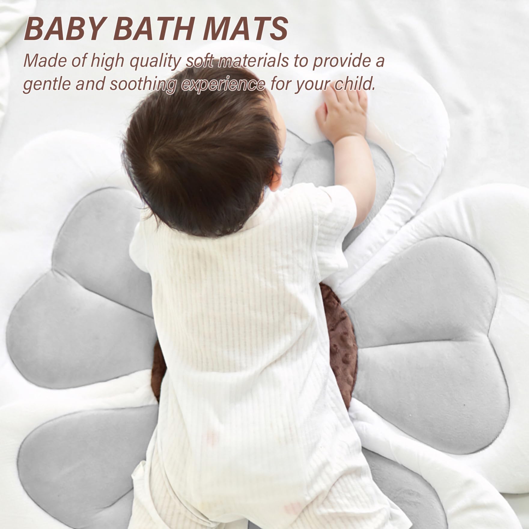 Supporto per bagnetto per bambini 31, 5x1, 2 '' Vaschetta per il bagnetto morbida anticollisione Elementi essenziali per il bagno con fiori a foglia grigia con bordo bianco per sedersi o gattonare
