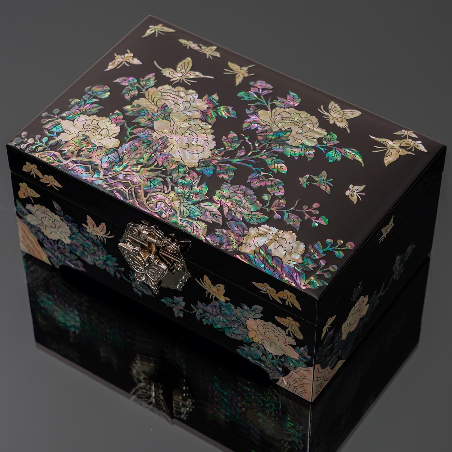 February Mountain Mother of Pearl Jewelry Organizer Box with Ring Tray - Birthday Christmas Anniversary Mothers day Gifts for women who have everything