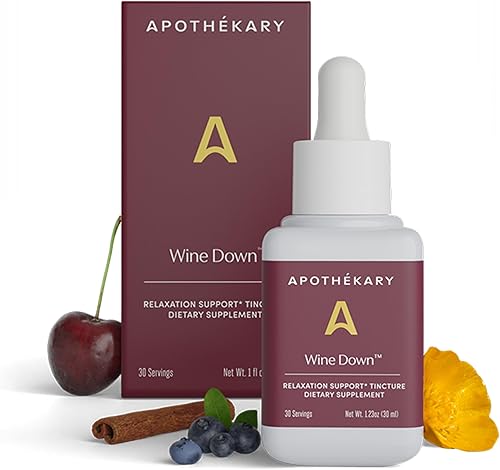 Apothékary Wine Down Suplemento de hierbas, tintura alternativa de vino tinto sin alcohol, sin azúcar, sin gluten, vegano, 30 porciones, 1.26 onzas