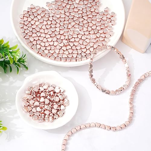 Miniatura 4 de Whaline 600 cuentas de corazón acrílicas de oro rosa con forma de corazón, cuentas espaciadoras para el día de San Valentín con cuerda elástica para