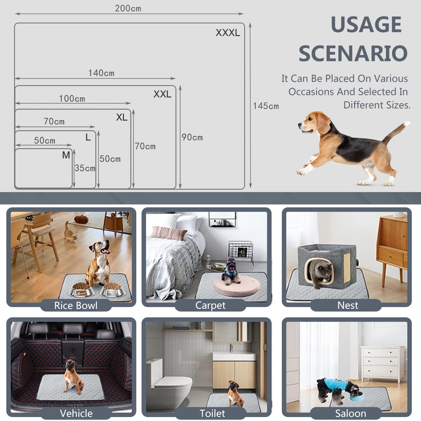 PETCUTE Tappetino per Addestramento per Animali Domestici,Tappetini Assorbenti per Cani,Lavabile Cane Urine Pad di Allenamento,Riutilizzabile,Antiscivolo Tappetini per Cani,Adatto a Cani e Gatti,3XL