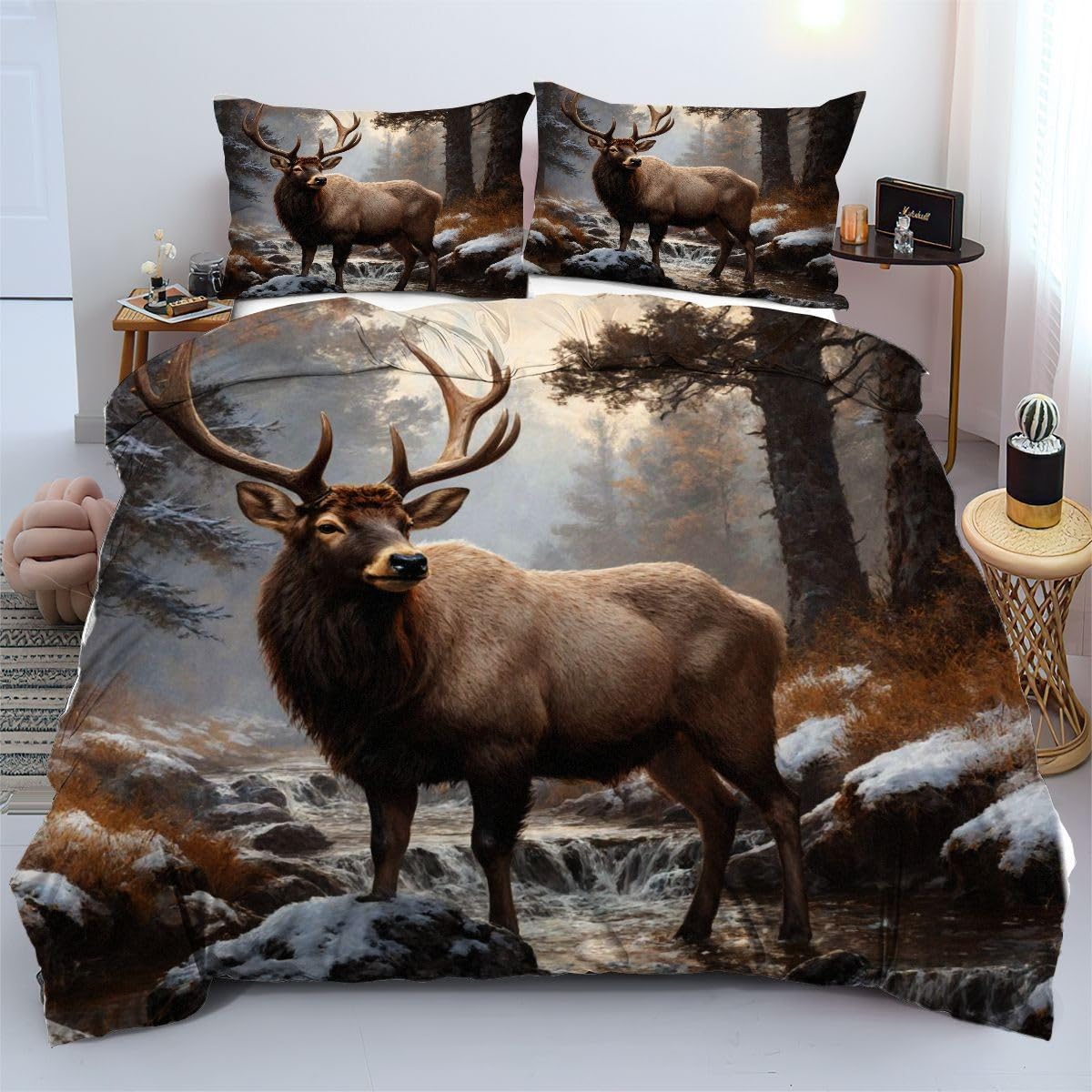 Parures de Lit 240x260 cm Élan Coloré avec Housse de Couette en Microfibre Légère
