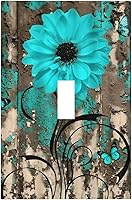 Vista 82 de Turquesa Aqua Teal Flower Floral Girasol Daisy Dahlia 2 Gang interruptor de interruptor de luz Cubierta de pared Placa de pared Mariposa Mujer Niña